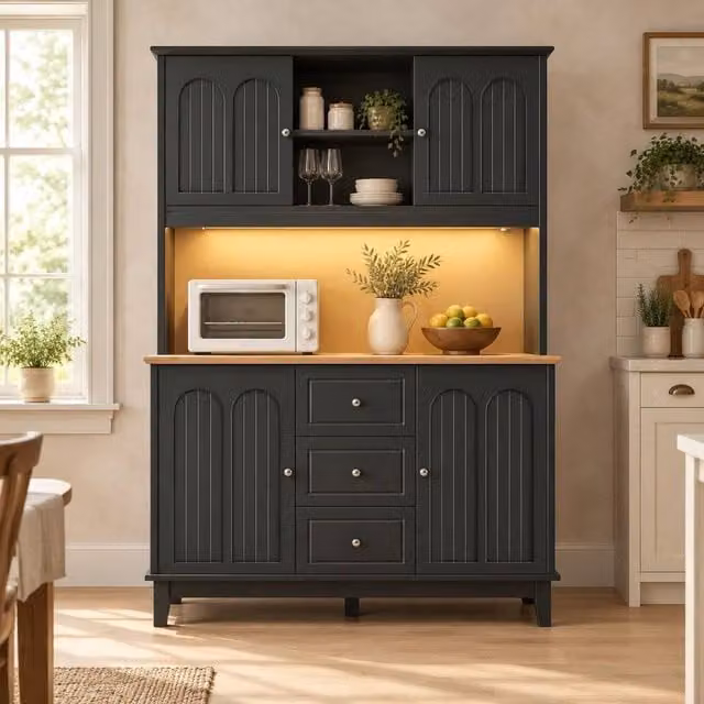 STILVORA Black Matt Kitchen Tall Cabinet with Integrated LED Lighting, W/D/H: 40 x 40 x 179 cm