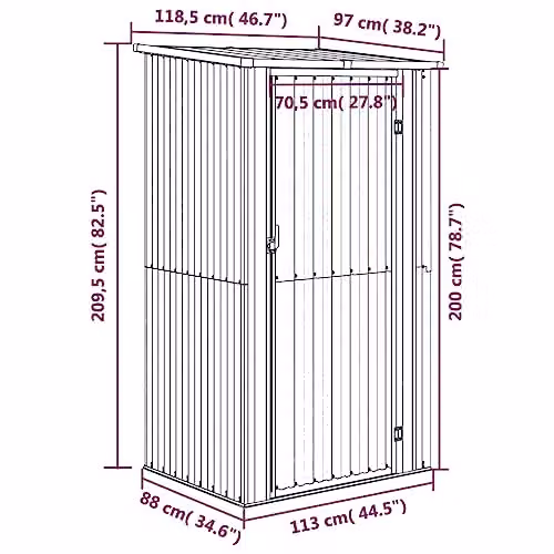 vidaXL Brown Galvanised Steel Garden Shed W/D/H: 118.5 x 97 x 209.5 cm – 3