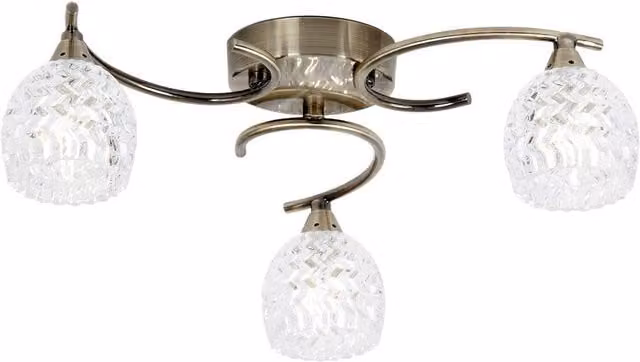 Netlighting Boyer 3 Light Semi Flush Multi Arm Ceiling Light in Antique Brass and Gold with Glass Shades and G9 Base