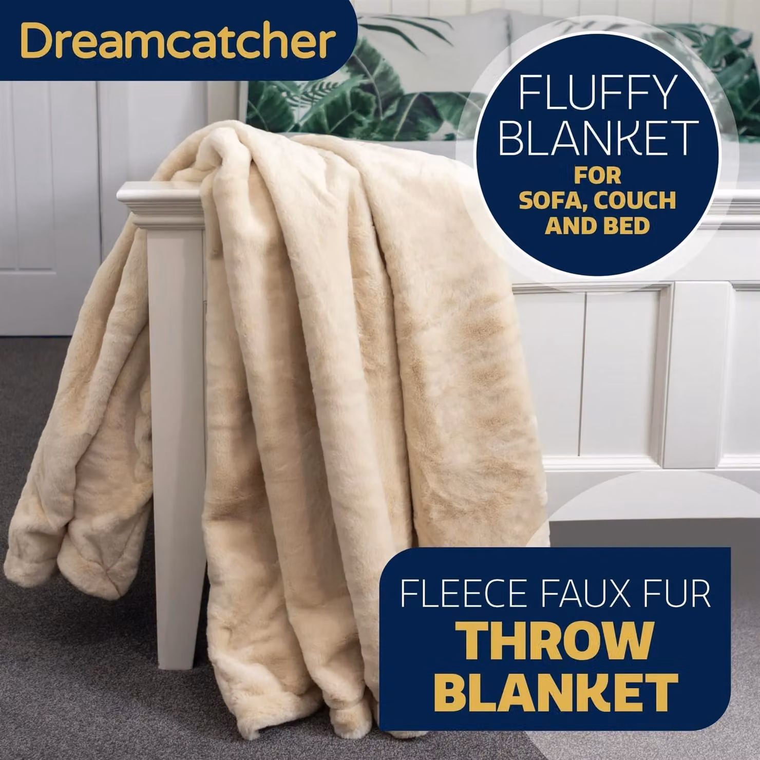 Dreamcatcher Faux Fur Polyester Throw Blanket in Beige, W/D: 160 x 130 cm – 3