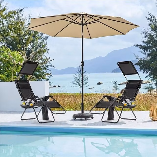 Kelvenix 2-Piece Black Zero Gravity Garden Chairs with Sun Canopy, Adjustable Headrest and Side Tray