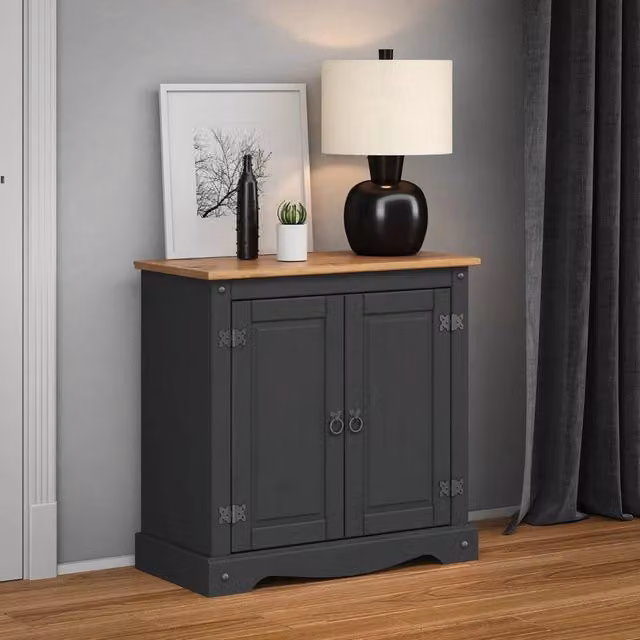 SPETLEK Corona Charcoal 2 Door Solid Wood Pine Sideboard Cupboard