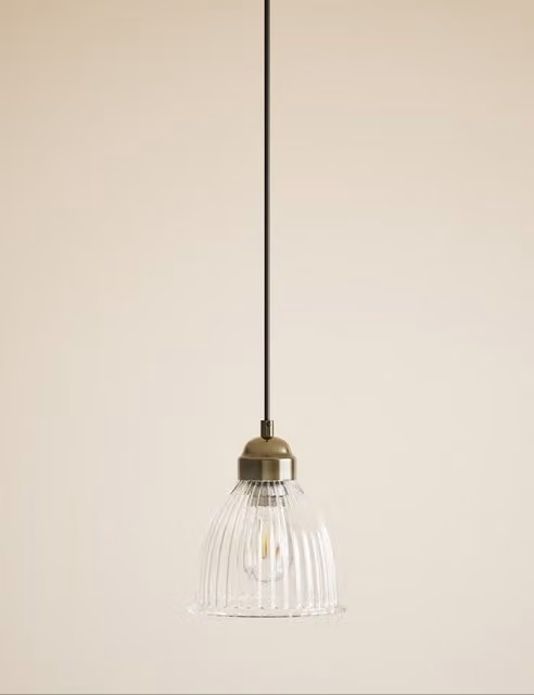 M&S Florence Small Pendant Light in Gold and Brass with Glass Dome