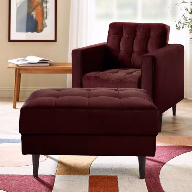 FurnitureboxUK Jade Velvet Chesterfield Footstool in Red