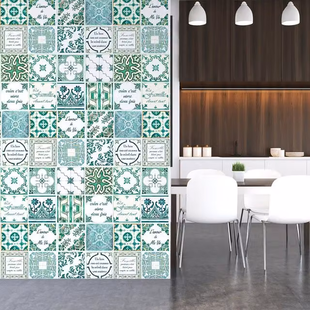 Walplus Green and Blue Wall Tile Stickers, 12 Pack, W/H: 20 x 20 cm