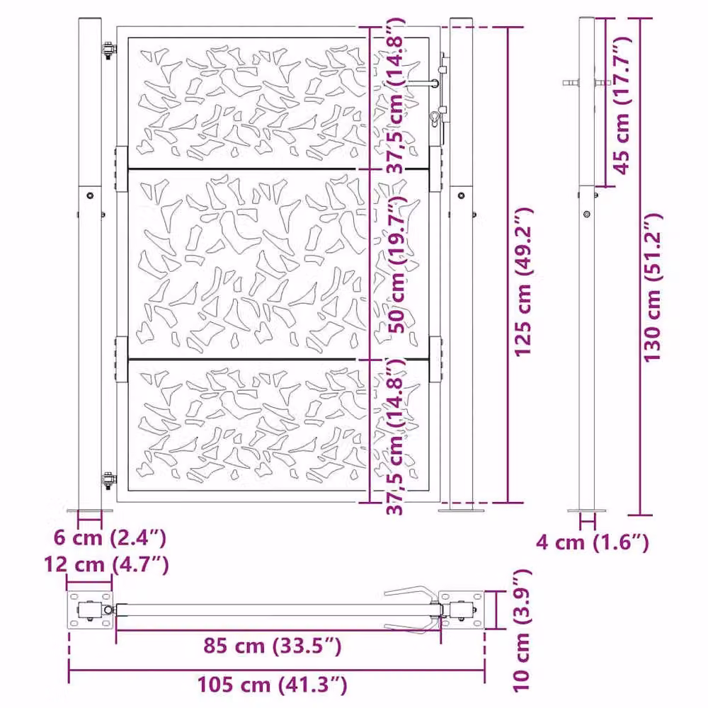 Berkfield Home Beautiful Garden Gate in Black Steel with Leaf Design, W: 105 cm, H: 130 cm – 7