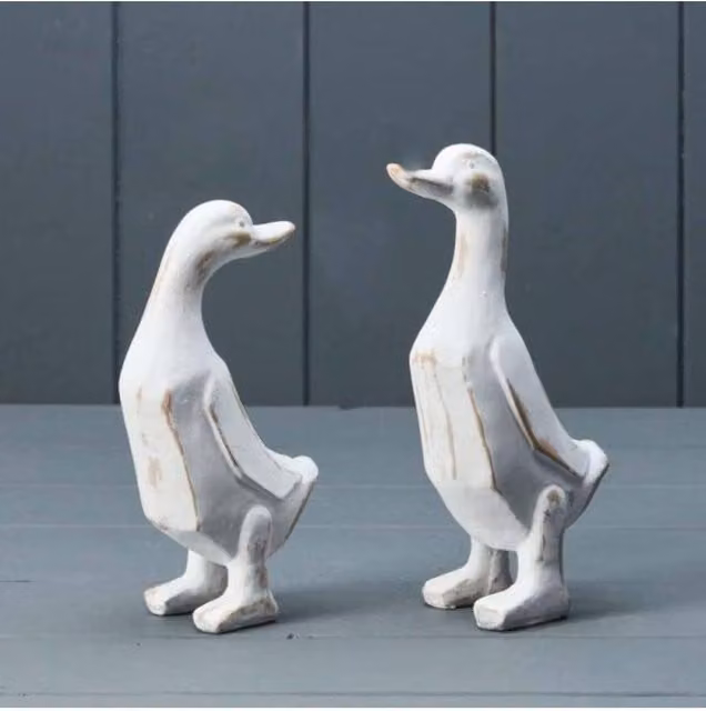 KDMD Handcrafted Mixed Whitewashed Wooden Ducks in White