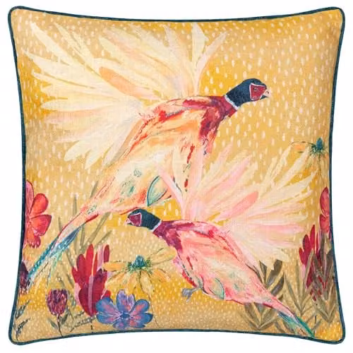 Riva Home Gold Floral Country House Square Polyester Filled Cushion W/D/H: 45 x 45 x 45 cm
