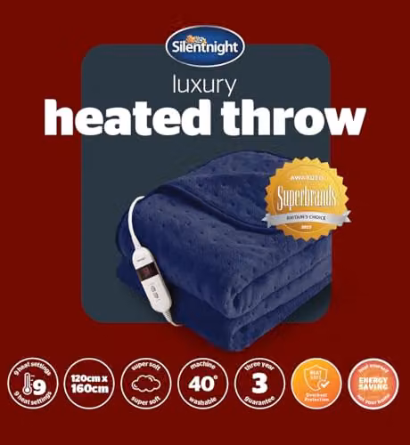 Silentnight Comfort Control Heated Throw Blanket, Navy Blue Fleece Electric Overblanket, W/D/H: 120 x 160 cm – 8