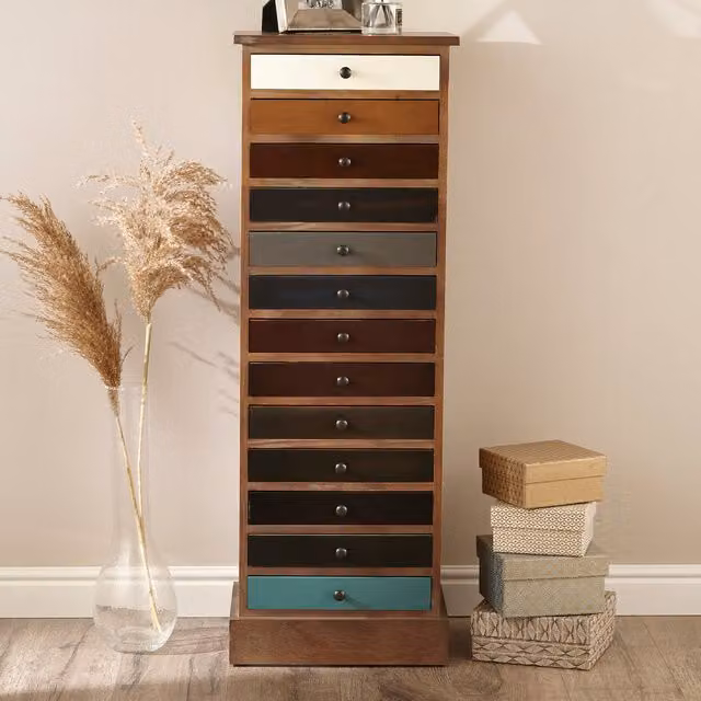 Pacific Lifestyle Multicoloured Wood 13 Drawer Unit in Brown and Blue