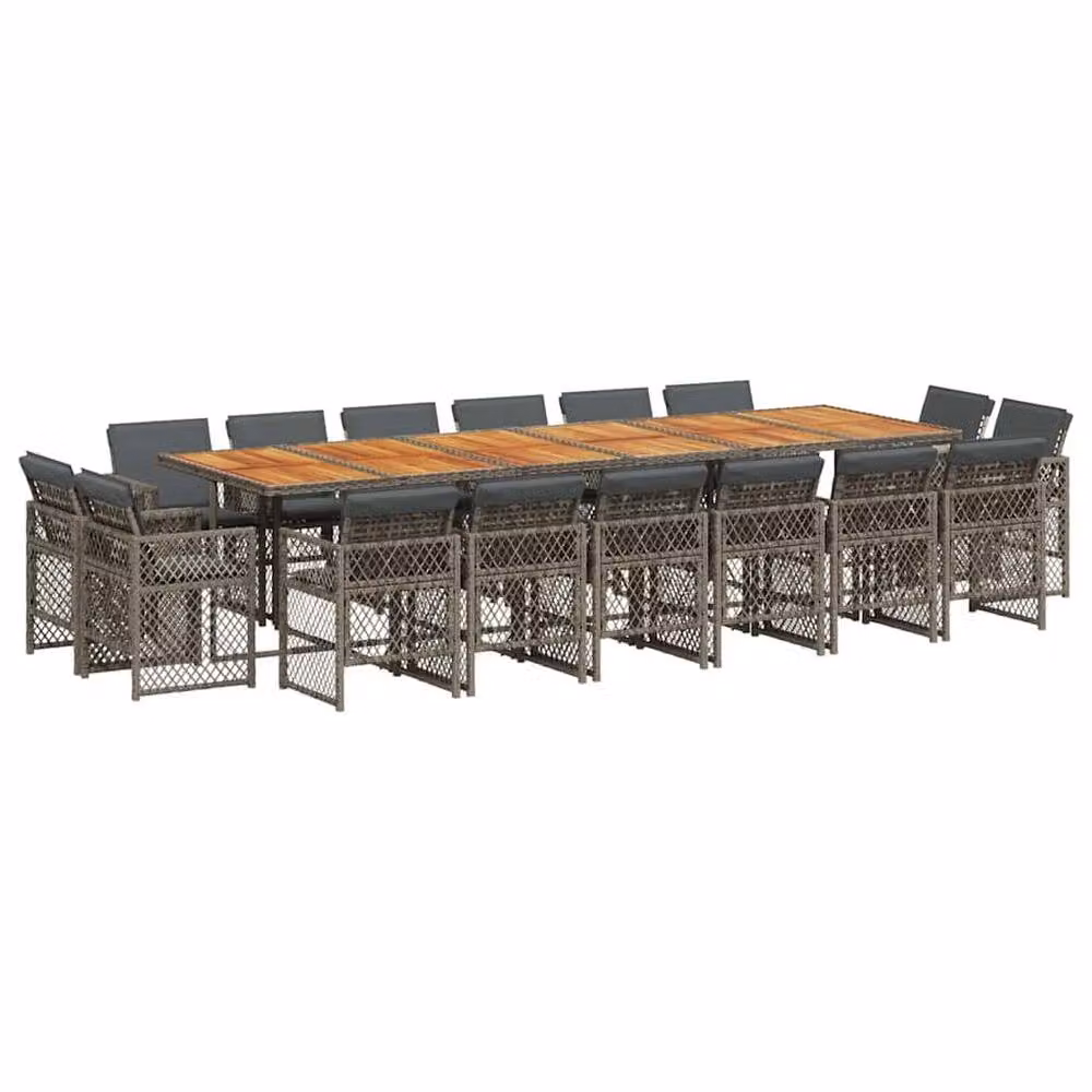 Berkfield Home 17 Piece Grey Poly Rattan Garden Dining Set with Acacia Wood Details – 2