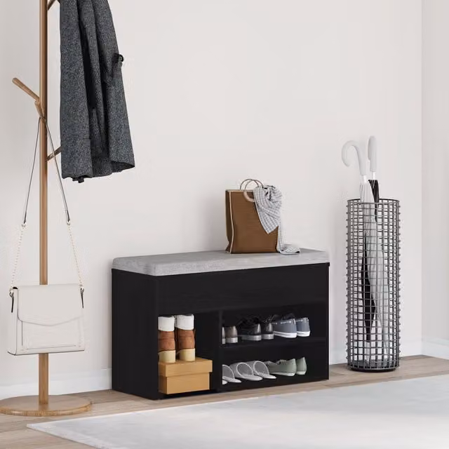 Berkfield Home Black Oak Hall Bench and Shoe Rack, W/D/H: 60 x 30 x 45 cm
