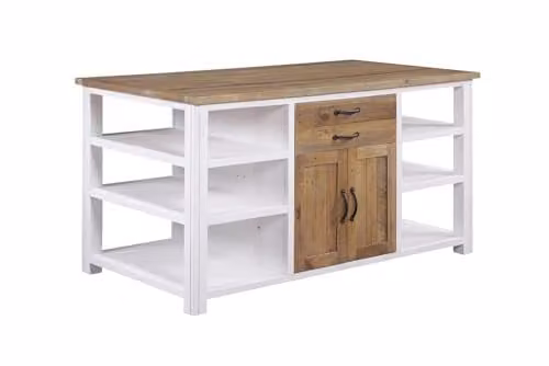 baumhaus Splash of White Kitchen Island in White Wood and Metal