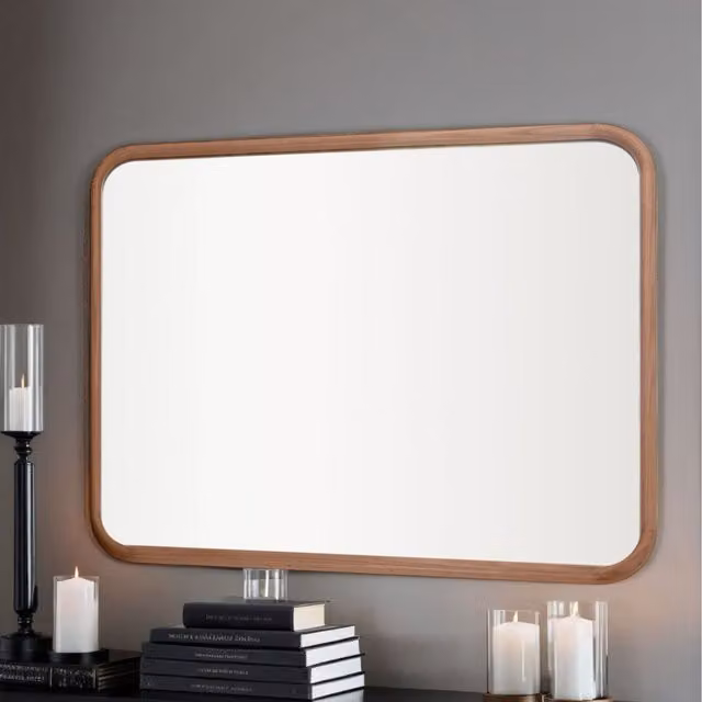Yearn Modern Rectangular Wood Wall Mirror in Brown, W: 90 cm, H: 90 cm