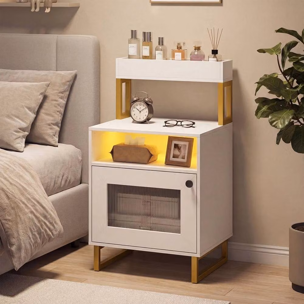 Kelvenix Freestanding Bedside Table in White with Integrated Lighting – 3