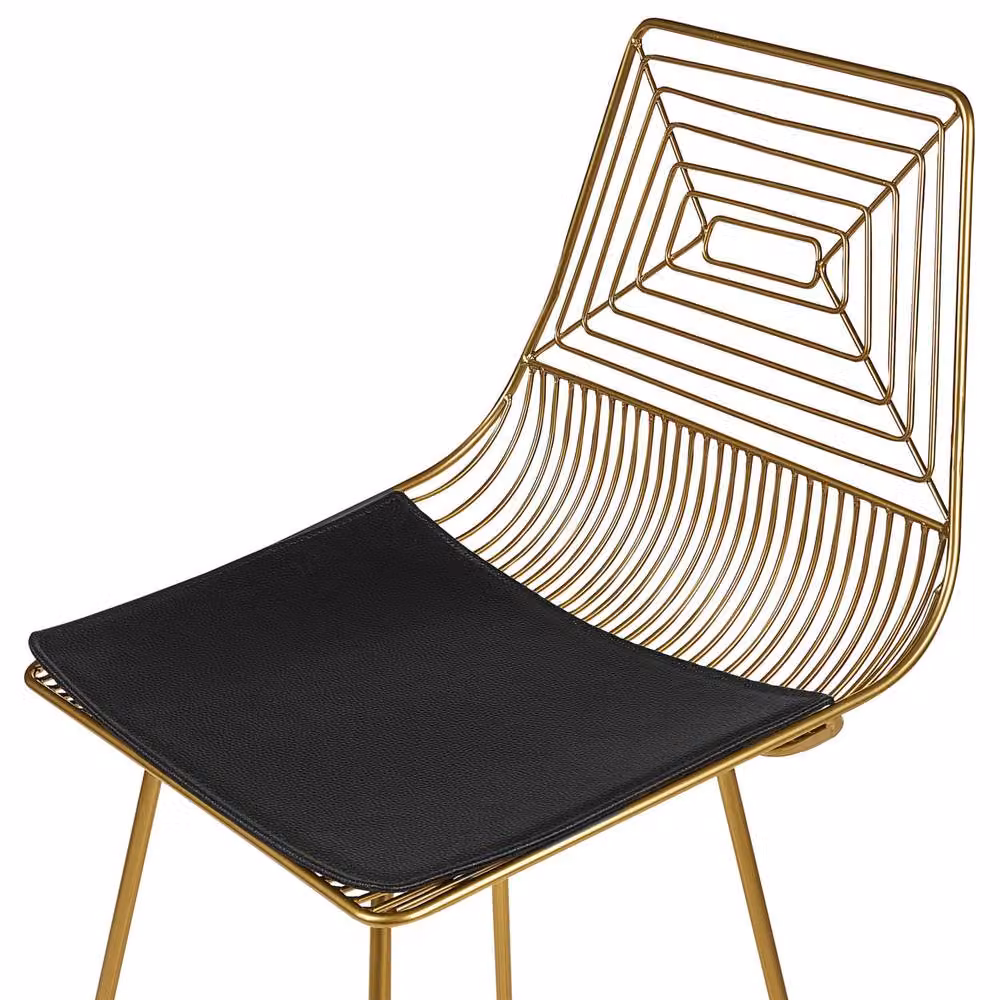 Wyld and Coco Set of 2 Gold Metal Dining Chairs with Faux Leather Seats – 3