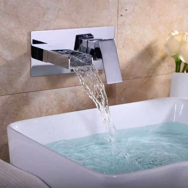 Nes Home Laura Waterfall Wall Mounted Basin Mono Mixer Tap in Silver Chrome – 1