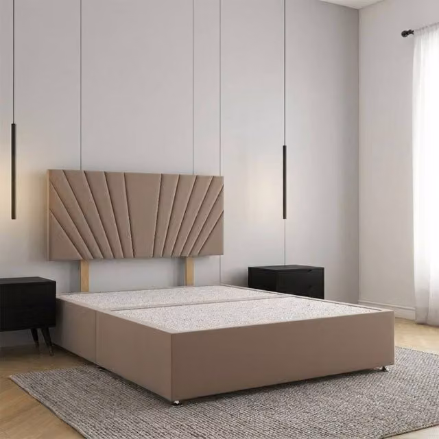 Regional Furnishings Single Divan Bed Base with 24 inch Headboard in Bronze Plush Velvet