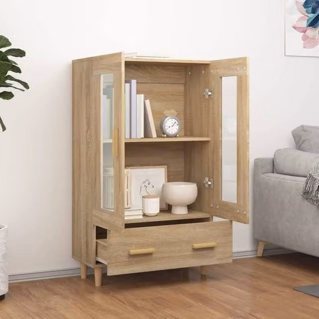Berkfield Home Sonoma Oak Highboard in Beige with Glass Doors, W/D/H: 70 x 31 x 115 cm