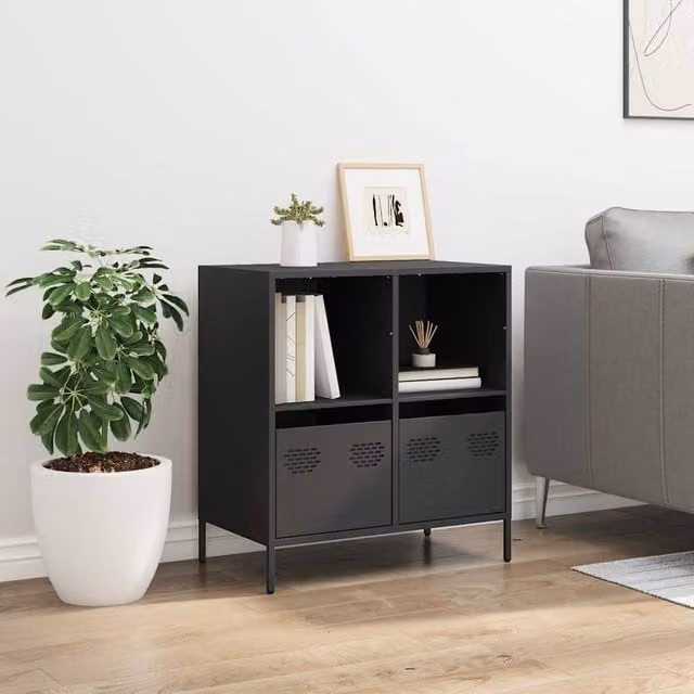 Berkfield Home Black Matt Metal Sideboard W: 68 cm, D: 39 cm, H: 73.5 cm – 1