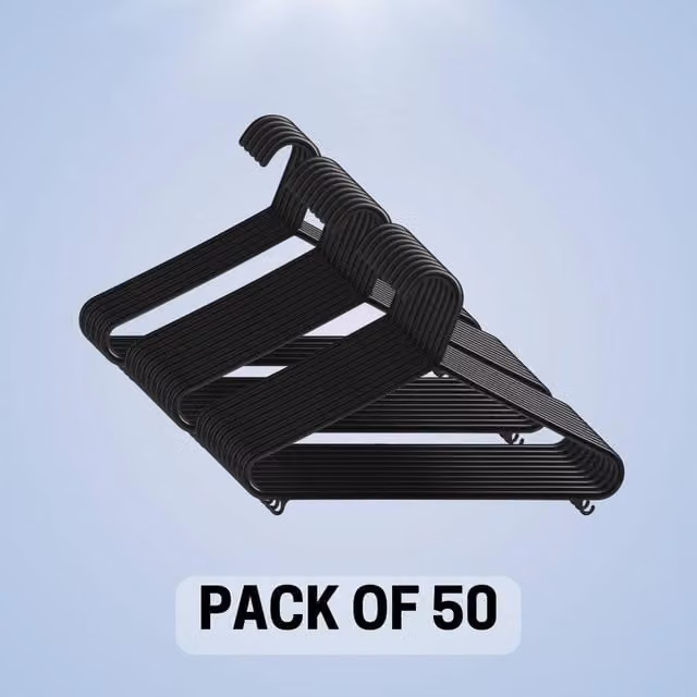 NESTLUNE 50 Pack Black Adult Coat Hangers, Space Saving Coated Steel Hangers – 1