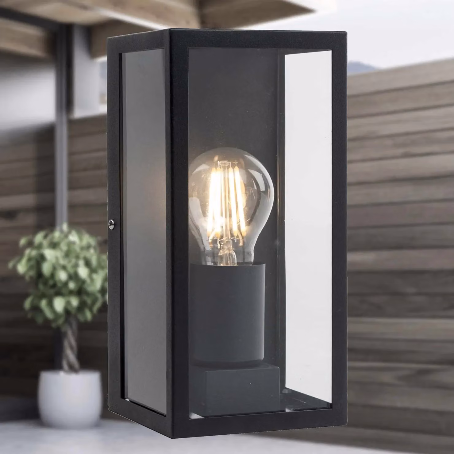 First Choice Lighting Mansfield Black and Transparent Glass IP44 Outdoor Flush Wall Light – 3