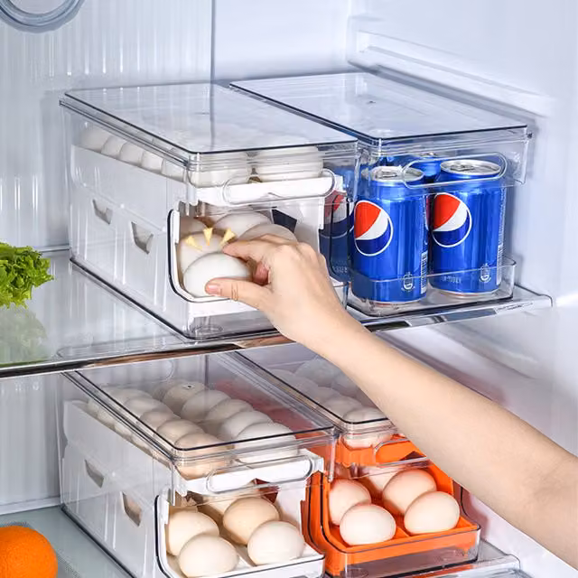 Livingandhome 2-Layer Rolling Egg Holder Storage Rack, White Plastic, Freestanding