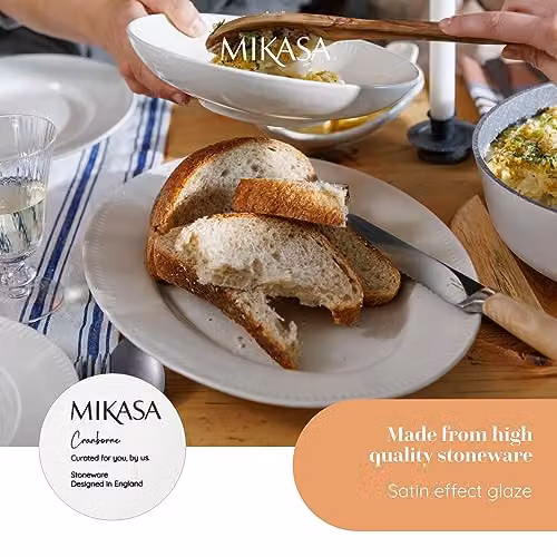 Mikasa Stoneware Oval Serving Platter in White and Beige – 3
