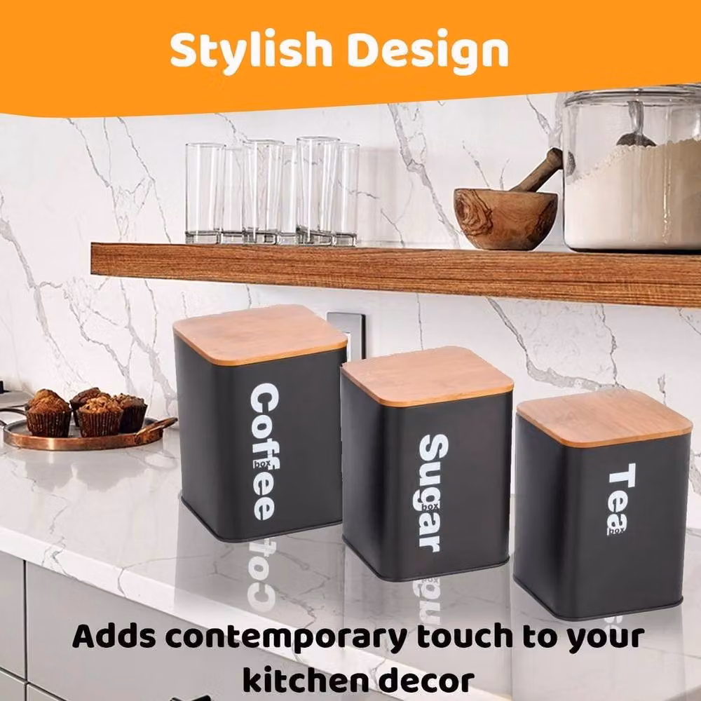 PAWNORA Black Metal Kitchen Storage Canister Set – 3
