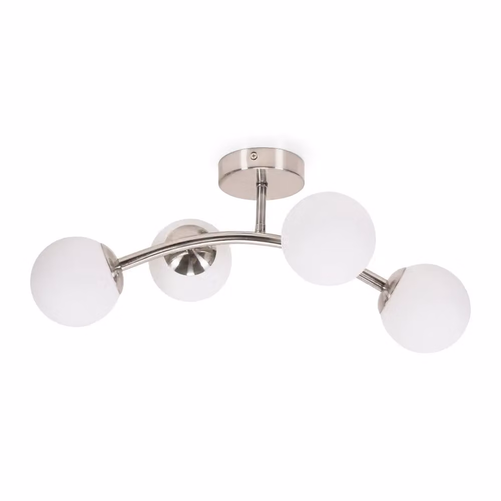 ValueLights Jas 4 Way Ceiling Light in Silver with White Frosted Glass Globe Shades and LED Bulbs – 2