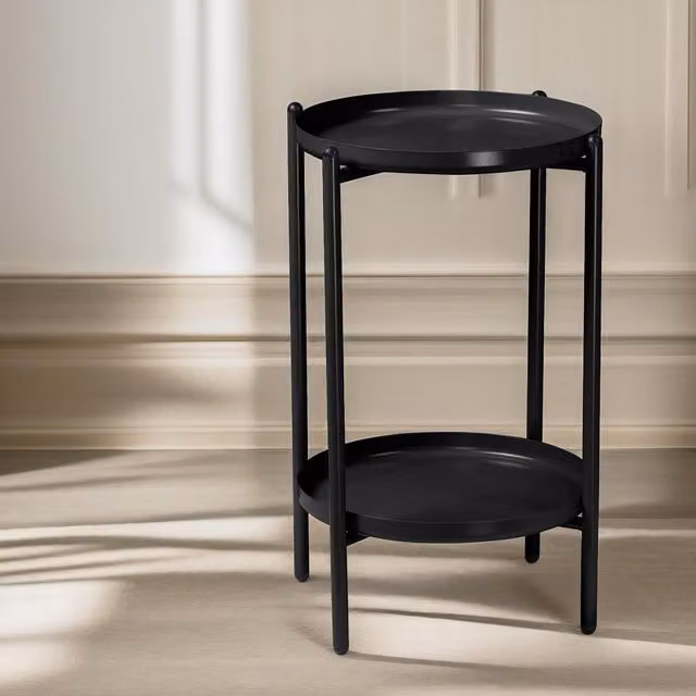 Pirlo Plush 2 Tier Round Metal Coffee Table in Black