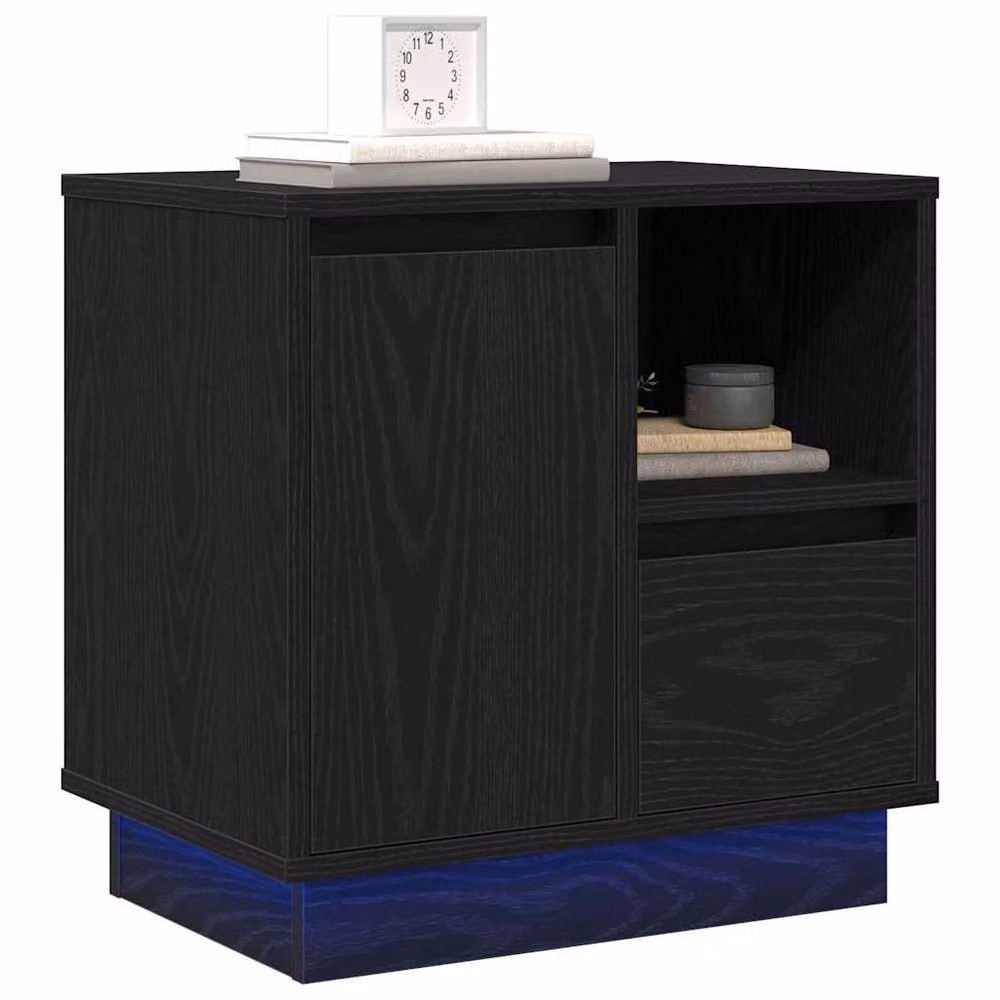 Berkfield Home Modern Black Oak Bedside Cabinet with Integrated LED Lighting W/D/H: 50 x 34.5 x 50 cm – 3