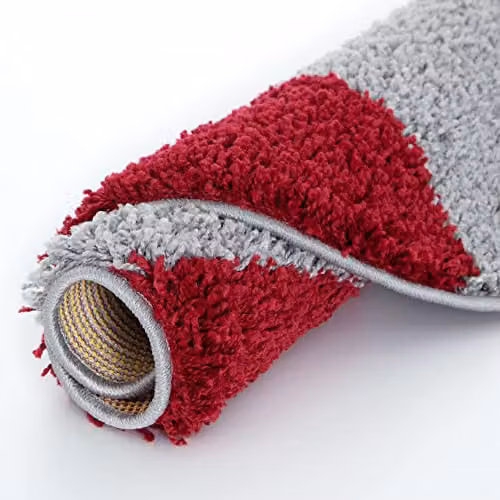 THE RUGS Modern Red and Grey Checked Round Shaggy Area Rug, Diameter: 120 cm – 7