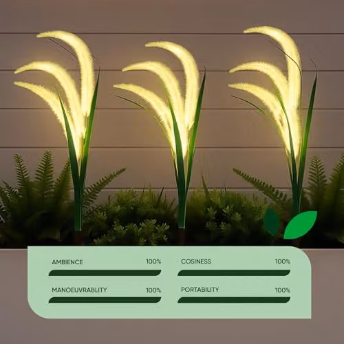 Gardenwize Pack of 3 Solar Grass Effect Stake Lights with Warm White LED in Green – 5