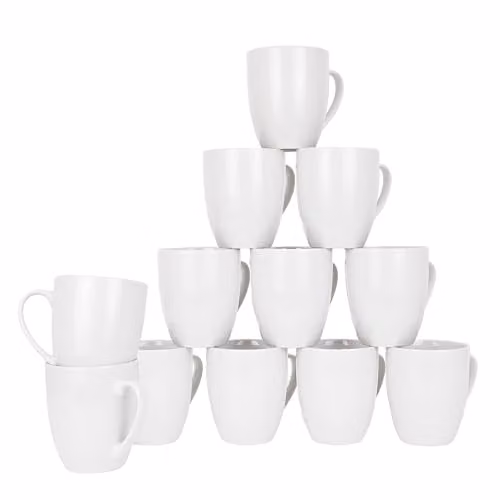 Simpa White Porcelain Classic Mugs, Set of 12 – 1