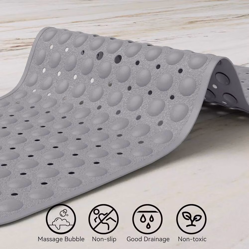 VOGREX Grey Extra Large Anti-Mold Non Slip Rubber Bath Mat with Suction Cups – 2