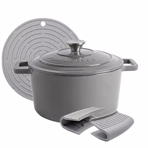 Argon Tableware Enamelled Cast Iron Round Casserole Dish with Self-Basting Lid, 4.5 l, Slate Grey – 1