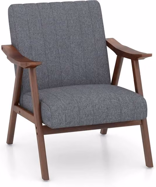 Havendro Modern Upholstered Accent Leisure Chair in Grey with Armrests and Solid Wood Frame