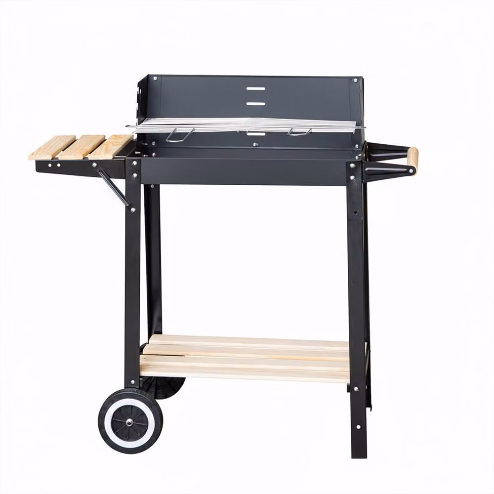 Samuel Alexander Charcoal BBQ Grill Trolley with Wheels and Shelves in Black and Grey, W: 82 cm, D: 29 cm – 5