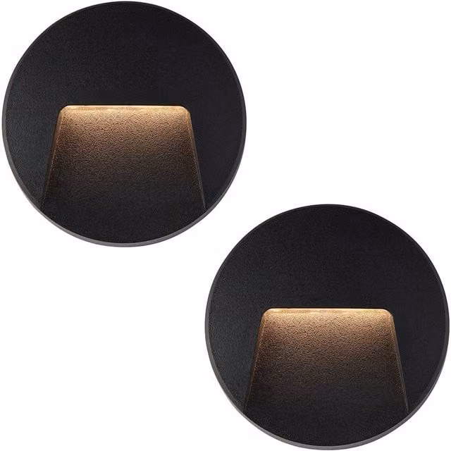 Loops 2 Pack Round Outdoor IP65 LED Pathway Guide Lights in Black with Transparent Polycarbonate