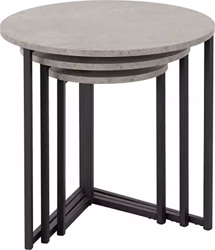 Seconique Athens Round 3-Piece Nest of Tables in Grey Concrete Effect – 3