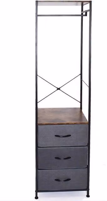 KORVIXA Black Metal Industrial Hallway Coat Storage Rack with Bench and Dark Grey Fabric Drawers, Width: 100 cm – 1