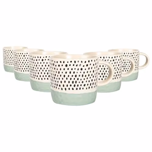 Nicola Spring Dotted Stoneware Coffee Mugs, Set of 6, Blue and Multicolour, 385ml – 1