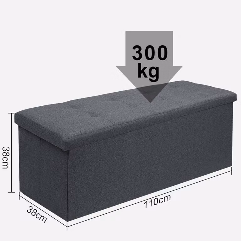 PAWNORA Dark Grey Folding Ottoman Storage Bench Pouffe W/D/H: 110 x 38 x 38 cm