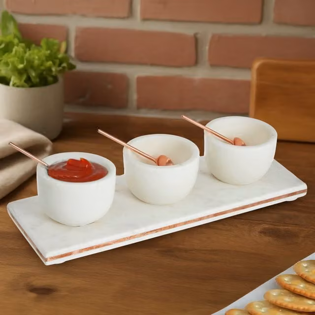 Premier Housewares Orsina Monzaro 3 Piece White Marble and Copper Inlay Serving Board Set – 1