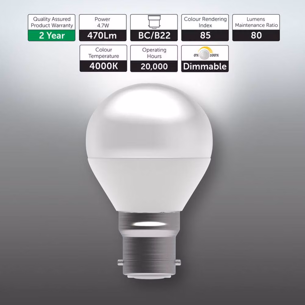 BELL Lighting B22 Dimmable LED Golf Ball Bulb, Cool White, Pack of 6 – 2