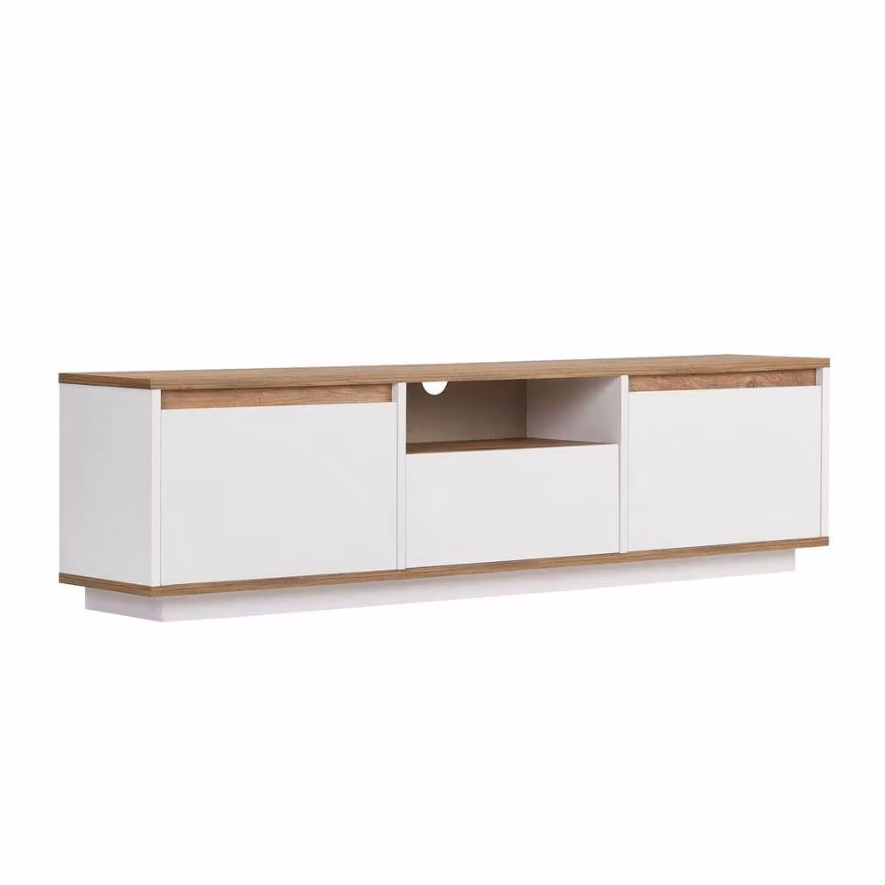 Calicosy LUME Modern TV Stand in White with 3 Drop-Down Doors and 1 Niche, Width: 160 cm – 4