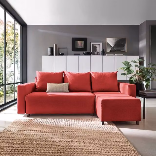 Abakus Direct Oslo Reversible Corner Sofa Bed in Red Fabric with Sleeping Function and Lift Up Seat – 1