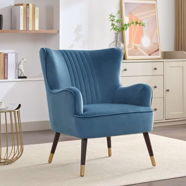 Artemis Home Classic Velvet Fabric Accent Chair with Armrests in Petrol
