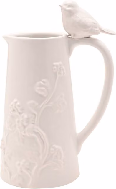 Hestia White Floral Bird Ceramic Jug, 700ml